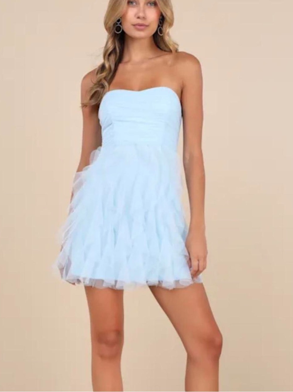 Lulu's Strapless Light Blue Tulle Mini Dress